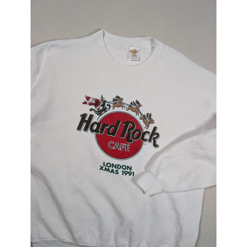 Hard Rock Cafe London Christmas 91 Sweatshirt Men Size XL Black Cotton Crew Neck